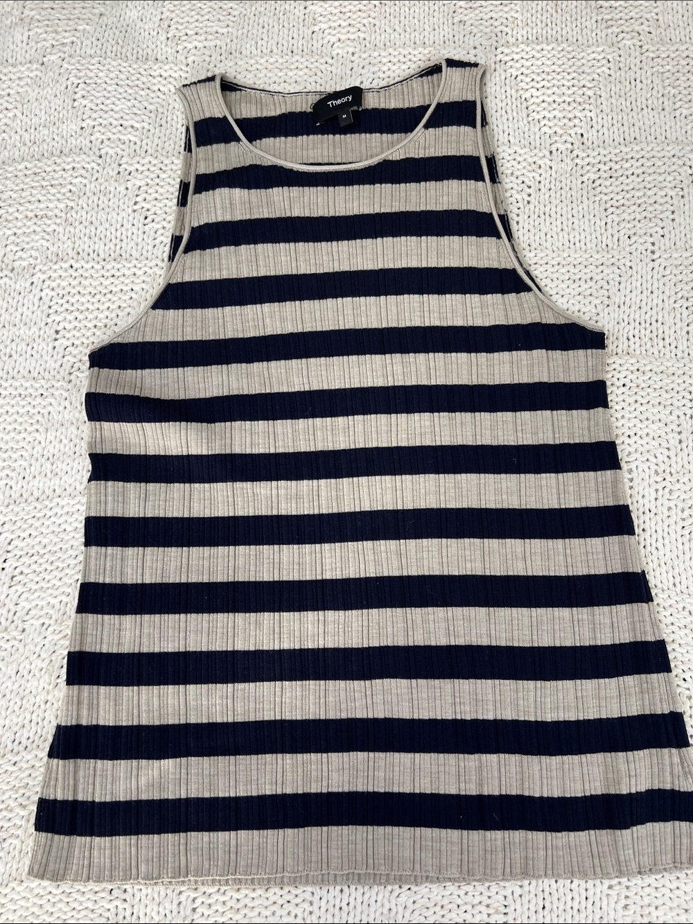 Theory Striped Ribbed Tank in Navy and Beige